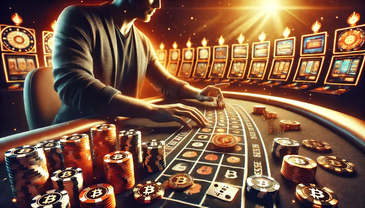 person holding cryptocurrency while playing casino game